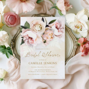 Invitation Elégant Blush Rose Floral Douche nuptiale Invitati