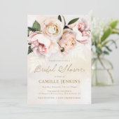 Invitation Elégant Blush Rose Floral Douche nuptiale Invitati (Debout devant)