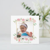 Invitation Elégant Blush rose Floral Frame Baby 1er anniversa (Debout devant)
