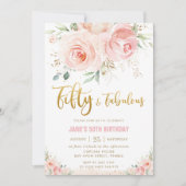 Invitation Elégant Blush Rose Floral Gold 50 et Fabulous (Devant)