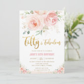 Invitation Elégant Blush Rose Floral Gold 50 et Fabulous (Debout devant)