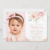 Invitation Élégant Blush Rose Floral Gold Christening Photo (Devant)