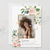 Invitation Elégant Blush Rose Floral Gold Frame & Drops Invit (Devant)