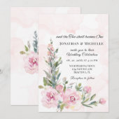 Invitation Élégant Blush rose Floral Mariage chrétien (Devant / Derrière)