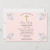 Invitation Élégant Blush Rose Floral Première Sainte Communio (Devant)