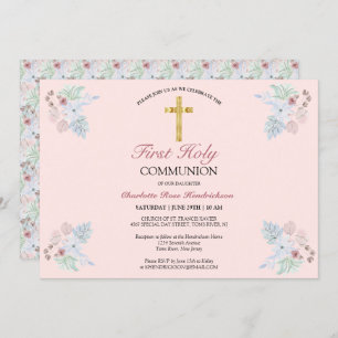 Invitation Élégant Blush Rose Floral Première Sainte Communio