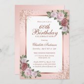 Invitation Elégant Blush Rose Gold Confetti 60e anniversaire (Devant / Derrière)