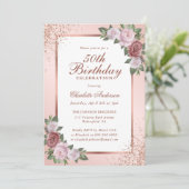 Invitation Elégant Blush Rose Gold Floral 50e anniversaire (Debout devant)