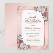 Invitation Elégant Blush Rose Gold Floral 50e anniversaire (Devant / Derrière)