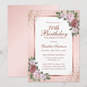 Invitation Elégant Blush Rose Gold Floral 70e anniversaire (Devant / Derrière)