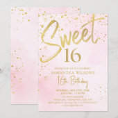 Invitation Élégant Blush Rose & Gold Sweet 16 Anniversaire (Devant / Derrière)