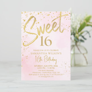 Invitation Élégant Blush Rose & Gold Sweet 16 Anniversaire
