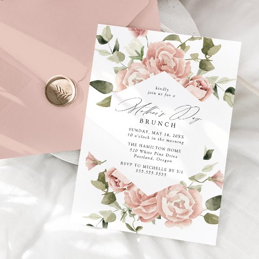 Invitation Elégant Blush Rose Jardin Fête des Mères Brunch
