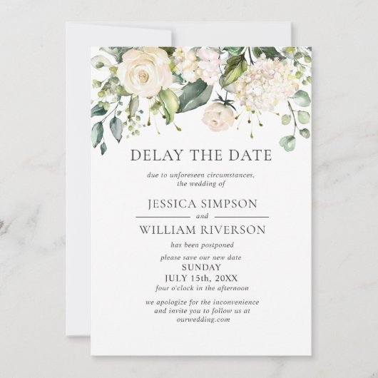 Invitation Elégant Blush Rose Mariage Date Postponton (Devant)