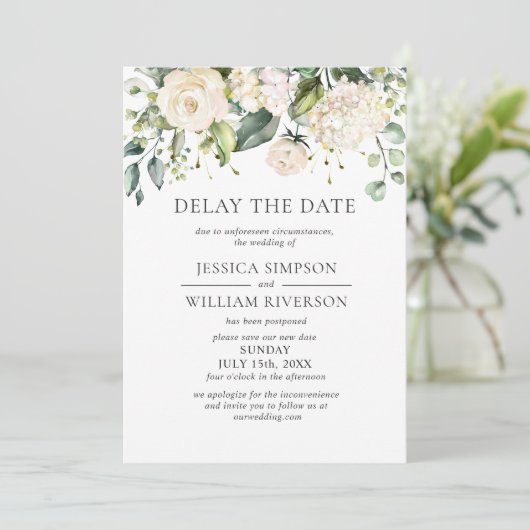 Invitation Elégant Blush Rose Mariage Date Postponton (Debout devant)
