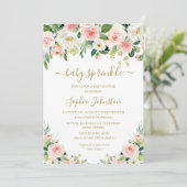 Invitation Élégant Blush Rose Or Floral Baby Sprinking (Debout devant)