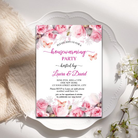 Invitation Élégant Blush Rose Papillons Fête de réchauffement