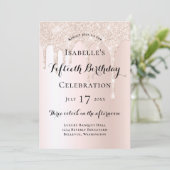 Invitation Elégant Blush rose Parties scintillant Drips 50e a (Debout devant)