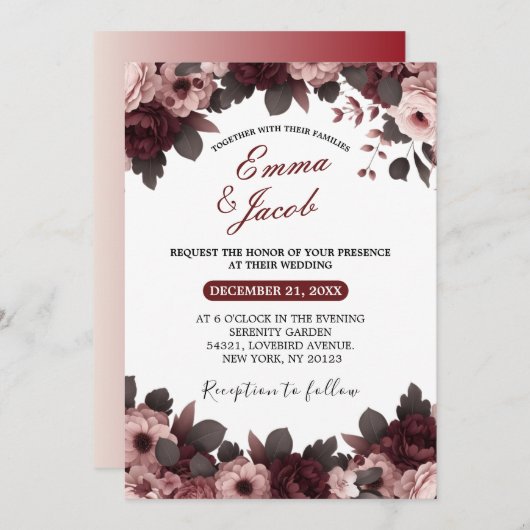 Invitation Élégant Blush rose Rose Boho Mariage Boho (Devant / Derrière)