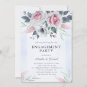 Invitation Elégant Blush Rose Roses Blue Engagement Party (Devant)