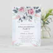 Invitation Elégant Blush Rose Roses Blue Engagement Party (Debout devant)