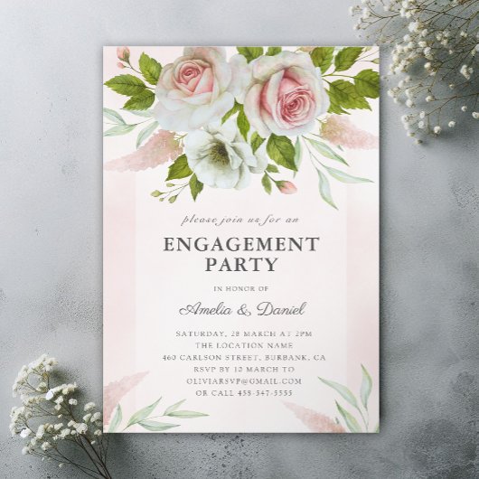 Invitation Élégant Blush Rose Roses Floral