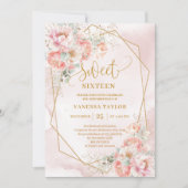 Invitation Élégant Blush Rose Sage Or Floral Sweet 16 (Devant)