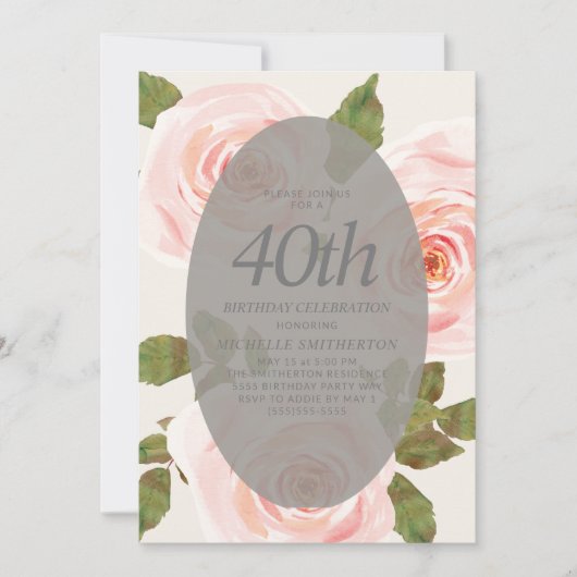 Invitation Élégant Blush rose Springtime Floral 40e anniversa (Devant)