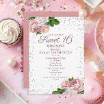 Invitation Élégant Blush rose Vintage Floral Sweet 16 Brunch<br><div class="desc">Célébrez son anniversaire d'étape avec élégance et charme en utilisant cette invitation Sweet 16 brunch, avec des roses délicats en bleu et ivoire, des détails de parties scintillant étincelants, et une police de caractères moderne. Parfait pour une soirée jardin sophistiquée ou un brunch dressé, cette invitation donne le ton d'une...</div>