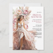 Invitation Elegant Blush Roses Boho Floral Bridal Shower (Devant)
