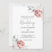 Invitation Élégant Blush Roses d'ivoire rouge tout en un Mari (Devant)
