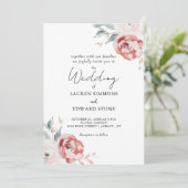 Invitation Élégant Blush Roses d'ivoire rouge tout en un Mari (Debout devant)