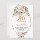 Invitation Elegant Blush Roses Greenery Gold Boho 80 Birthday (Devant)