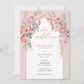 Invitation Elegant Blush Roses Pampas Grass Floral Wedding (Devant)
