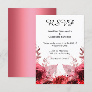 INVITATION ELÉGANT BLUSH ROUGE FLORAL MÉTALLIQUE RSVP