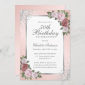 Invitation Elégant Blush Silver Confetti Floral 50e Anniversa (Devant / Derrière)