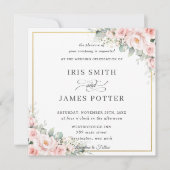 Invitation Élégant Blush Soft Rose Floral Mariage Carré or (Devant)
