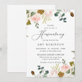 Invitation Élégant Blush & White Floral House Party (Devant / Derrière)