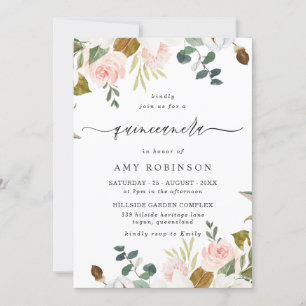 Invitation Elégant Blush & White Floral Spring Quinceanera