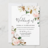 Invitation Elégant Blush & White Watercolor Flowers Mariage (Devant)