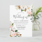 Invitation Elégant Blush & White Watercolor Flowers Mariage (Debout devant)