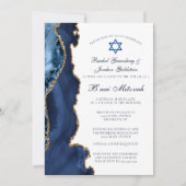 Invitation Élégant B'nai Mitzvah Navy Blue Gold Agate Party (Devant)