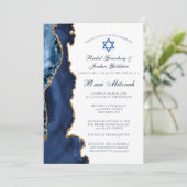 Invitation Élégant B'nai Mitzvah Navy Blue Gold Agate Party (Debout devant)