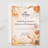 Invitation Elégant Bohème avec Flore d'Aquarelle et Or (Devant)