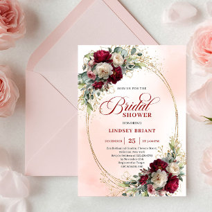 Invitation Élégant Bohème Bordeaux Or Fleurs Mariage