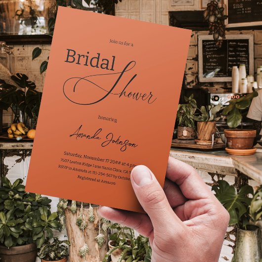 Invitation Elégant Bohème Brûlé Orange Fête des mariées rusti