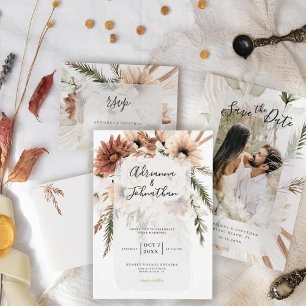Invitation Élégant Bohème Rustique Floral Pampas Mariage