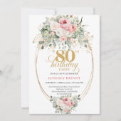 Invitation Elegant Bohemian Blush Roses 80th Birthday Invite (Devant)
