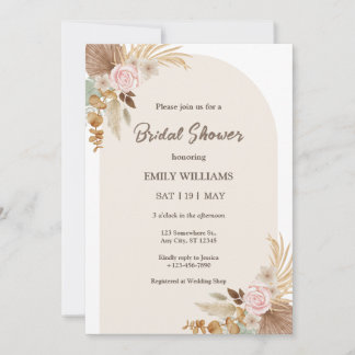Invitation Elegant Bohemian Floral Pampas Grass Bridal Shower
