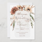 Invitation Elegant Bohemian Rustic Floral Pampas Wedding (Devant)